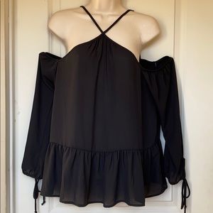 SIENNA SKY black cold shoulder top blouse M